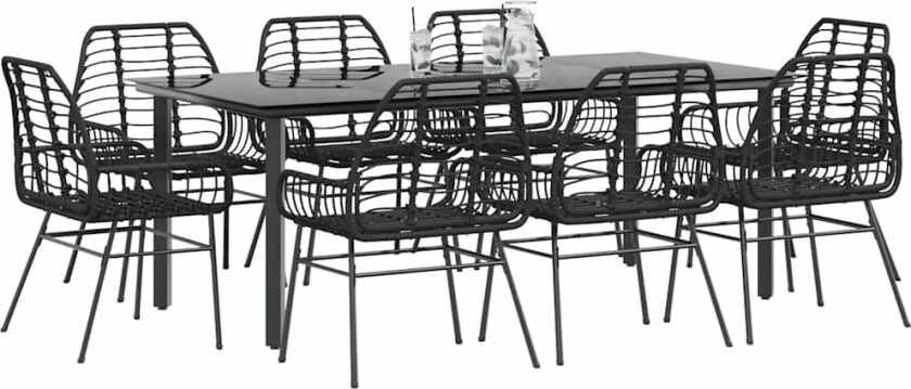 Hagespisegruppe 9 deler svart polyrotting glass