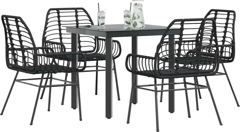 Hagespisegruppe 5 deler svart polyrotting glass