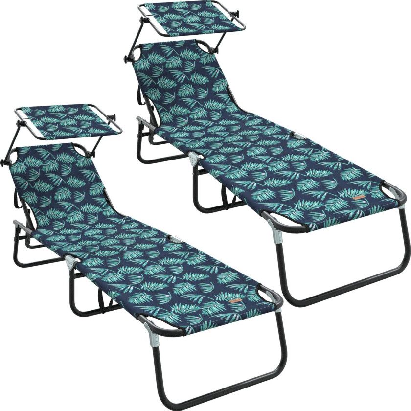 Sammenleggbare Solstoler 2 stk med Baldakin Bladtrykk 600D Oxford Stoff
