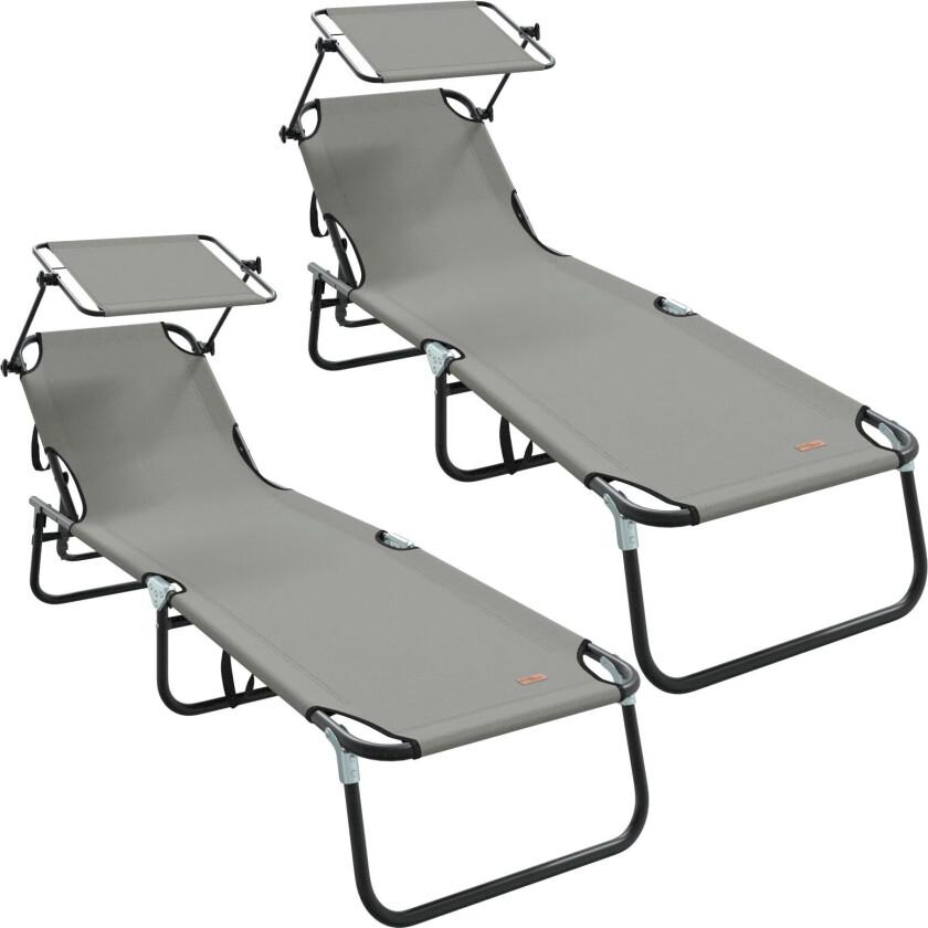 sammenleggbare solstoler 2 stk med tak Grå 600D Oxford stoff