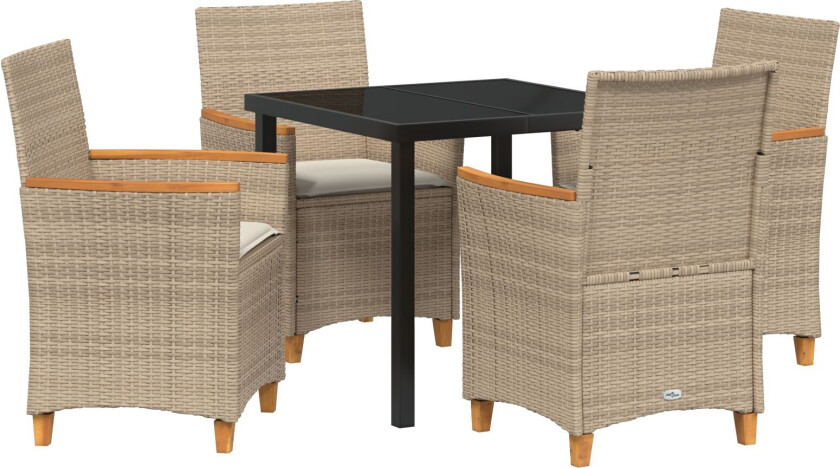 5 Delers Hage Middagssett med Puter Beige Poly Rotang