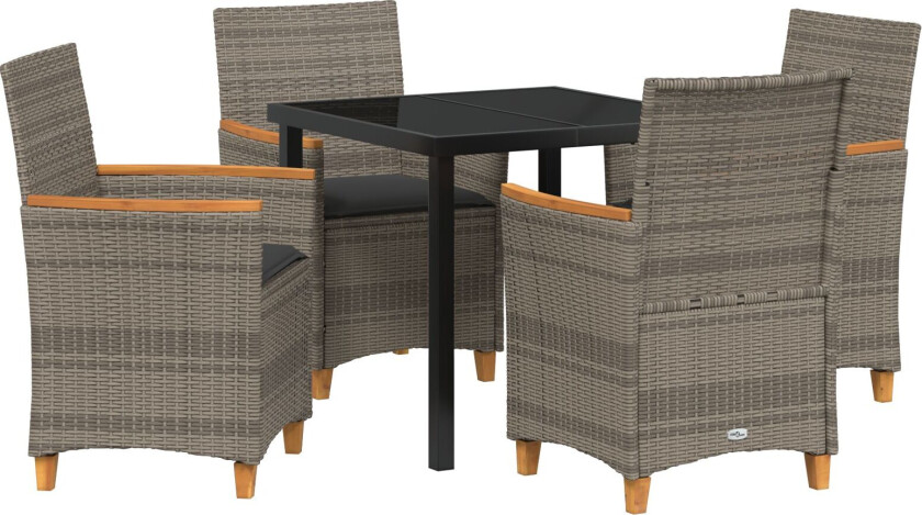5-delt hage spisebord sett med puter grå poly-rotang