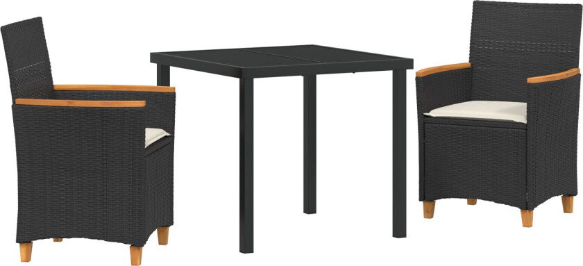 3 Delt Hagedining Set med Puter Svart Polyrotting