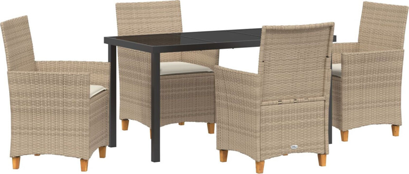 5-delt hagemøbelsett med puter Beige Poly Rattan