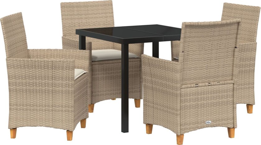5 delt Hage Spiseset med Puter Beige Poly Rattan
