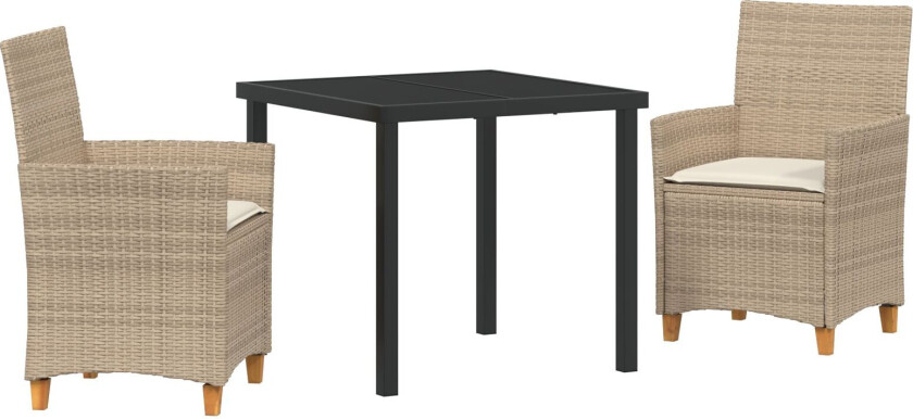 3 Delt Hage Spisestoler med Puter Beige Polyrotting
