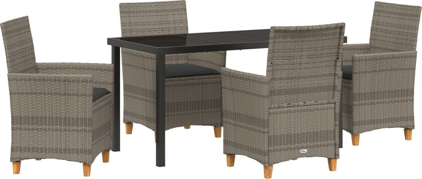 5 deler hage spisebord sett med puter grå poly rattan