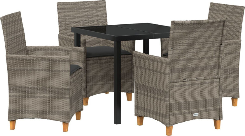 5-delt hage spisebordsett med puter Grå Poly Rattan