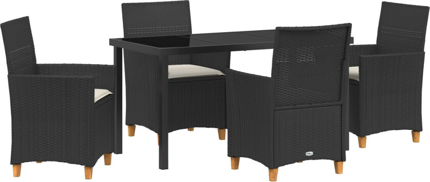 5 Delers Hage Spisestue Sett med Puter Svart Poly Rottning