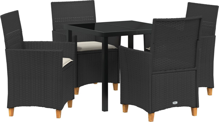 5-delt hage spisebord med puter svart polyrotting