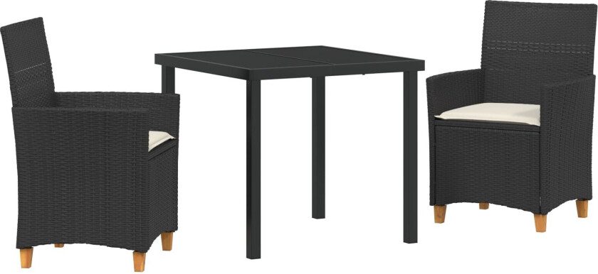3-delt Hagestolsett med Puter Svart Poly Rattan