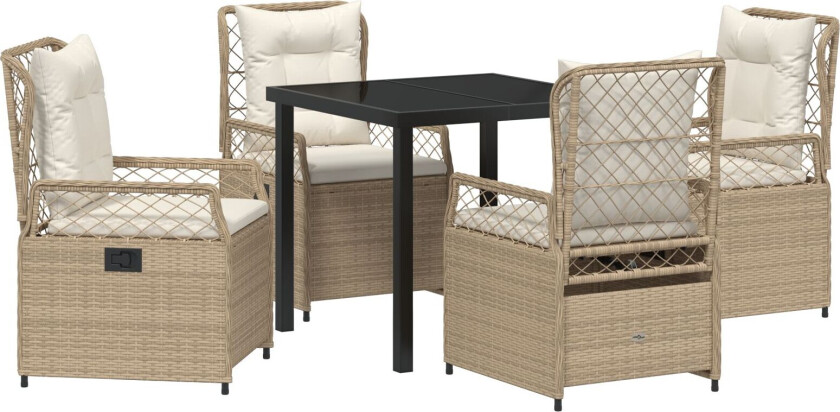 5-delt hage spisebordsett med beige poly rotting