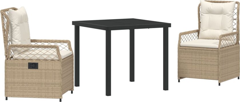 3-delt hage spisebord sett beige polyrotting