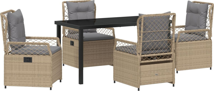 5-delt hage spisebord sett beige poly rattan