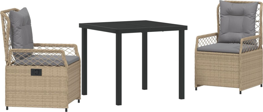 3-delt hage spisebordsett beige poly rattan