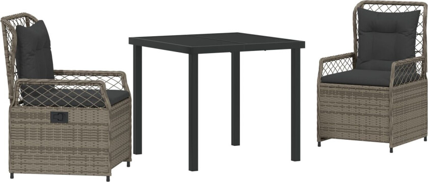 3-delt hage spise sett grå poly rattan