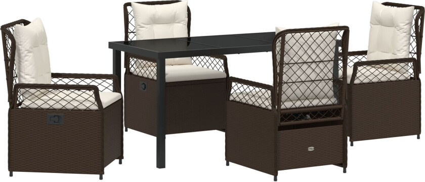 5 Delt Hage Spisebord Sett Brun Poly Rattan