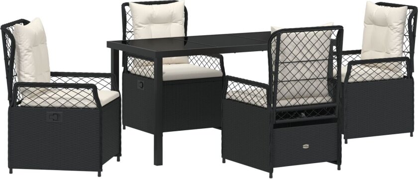 5-delt Hage Spisesett Svart Poly Rattan