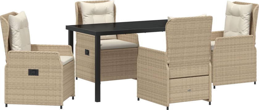 5-delt hagesett Beige Polyrotting, hagebord svart 140x80x73 cm herdet glass