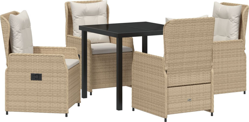 5 Delers Hage Spisegruppe Beige Poly Rottning, Hagebord Svart 80x80x73 cm Herdet Glass