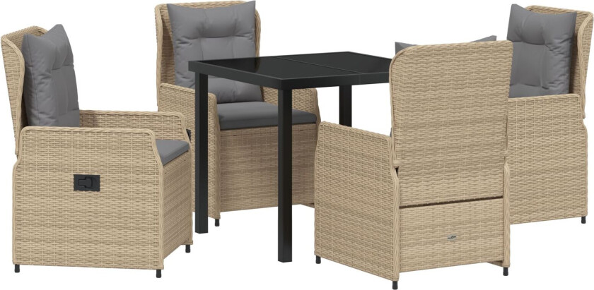 5 Delt Hagemøbler Beige Polyrotting, Hagebord Svart 80x80x73 cm Herdet Glass