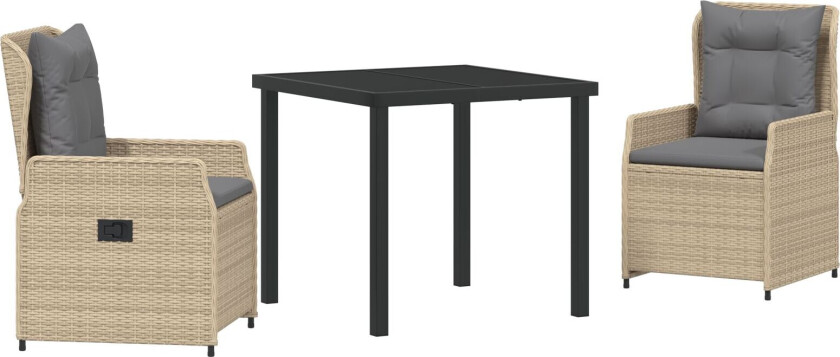3-delt Hage Spisebordsett Beige Polyrotting, Hagebord Svart 80x80x73 cm Herdet Glass