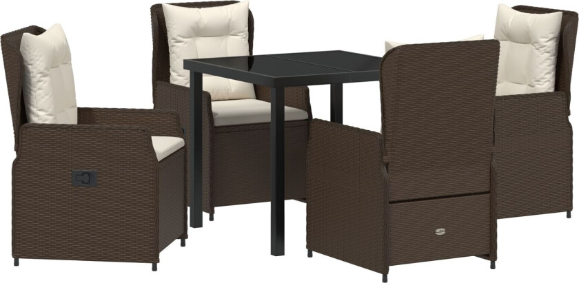 5 Delers Hagemøbelsett Brun Polyrotting, Hagebord Svart 80x80x73 cm Herdet Glass