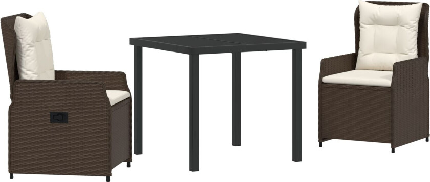 3 Delt Hage Spisegruppe Brun Poly Rottning, Hagebord Svart 80x80x73 cm Herdet Glass