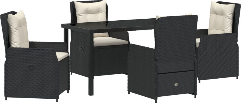 5-delt hagemøbelsett svart poly rattan, hagebord svart 140x80x73 cm herdet glass