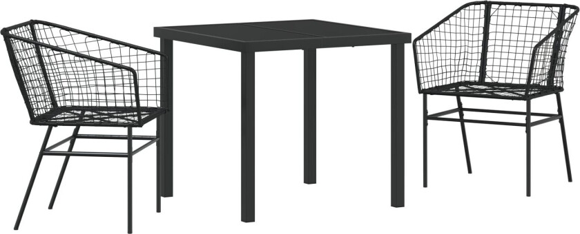 3-delt hage spise sett svart polyrotting
