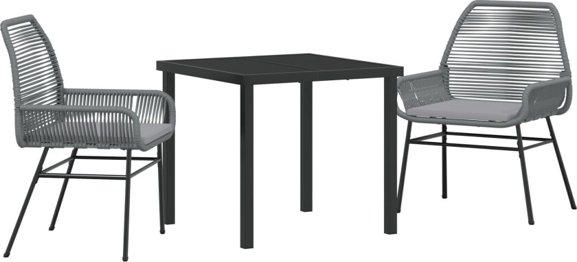 3-delt hage spisebordsett med puter Grå Polyrotang