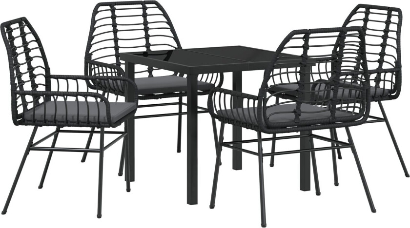 5 Delers Hage Spisestue Sett med Puder Svart Poly Rottings