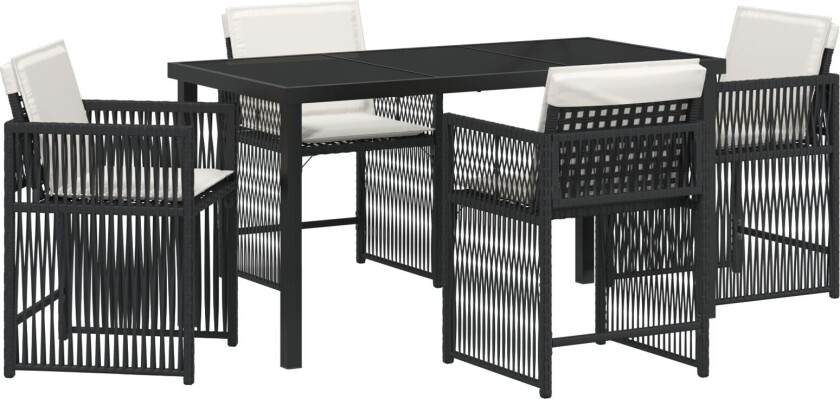 5-delt hagemøbelsett med puter svart poly rotang