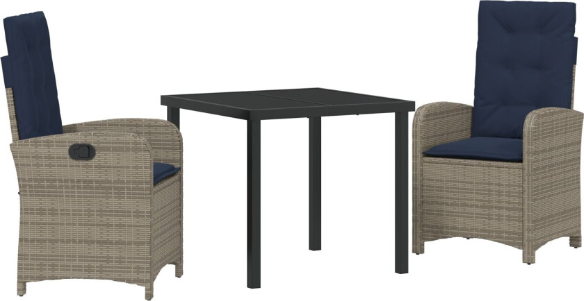 3-delt hage spisebordsett med puter - Grå polyrotang