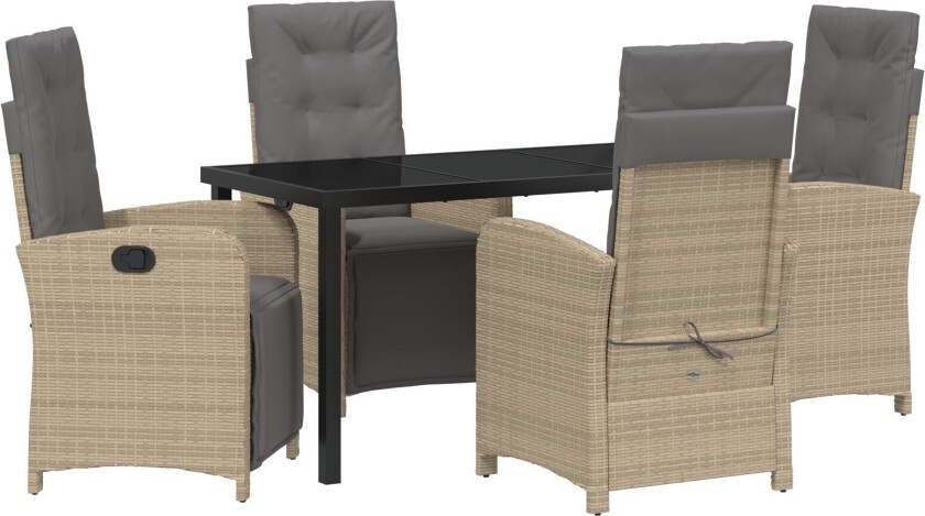 5 Delers Hagemøbelsett med Puter Beige Poly Rattan, Hagebord Svart 140x80x73 cm Herdet Glass