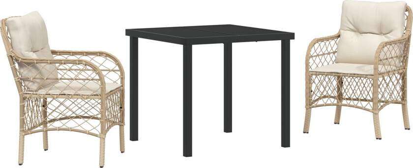 3-delt Hage Spisesett med Puter Beige Poly Rattan