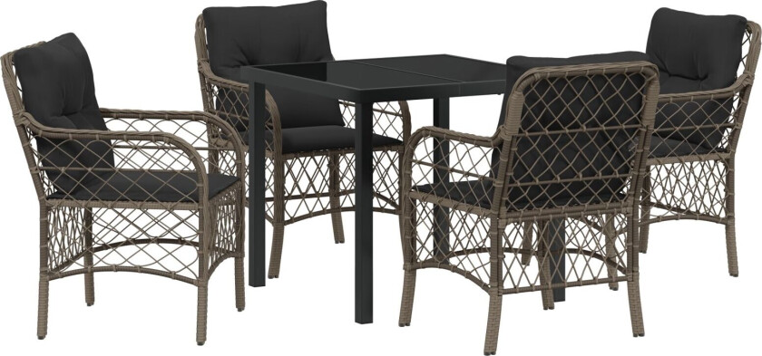 5-delt hagemøbel sett med puter i grå poly rattan