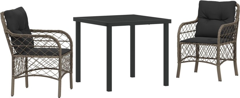 3-delt Hagespisesett med Puter Grå Polyrotting