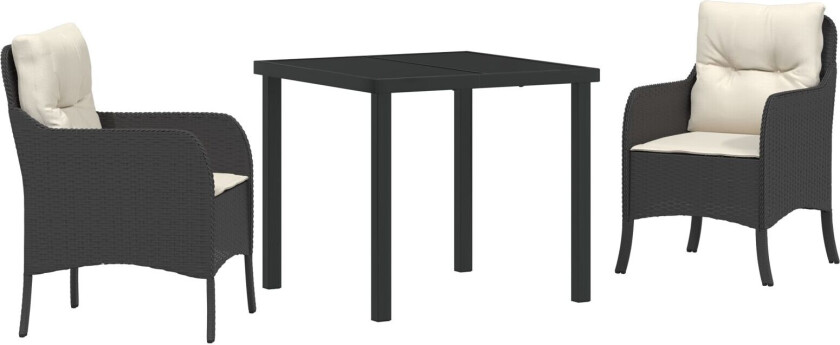 3-delt hage spise sett med puter svart poly ratt