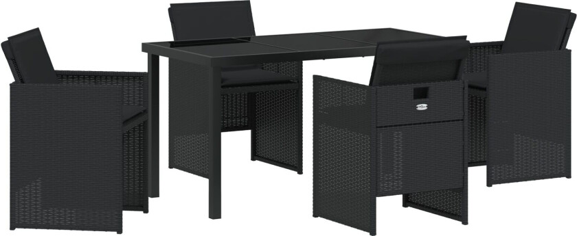 5-delt Hage Spisestet med puter svart poly rattan