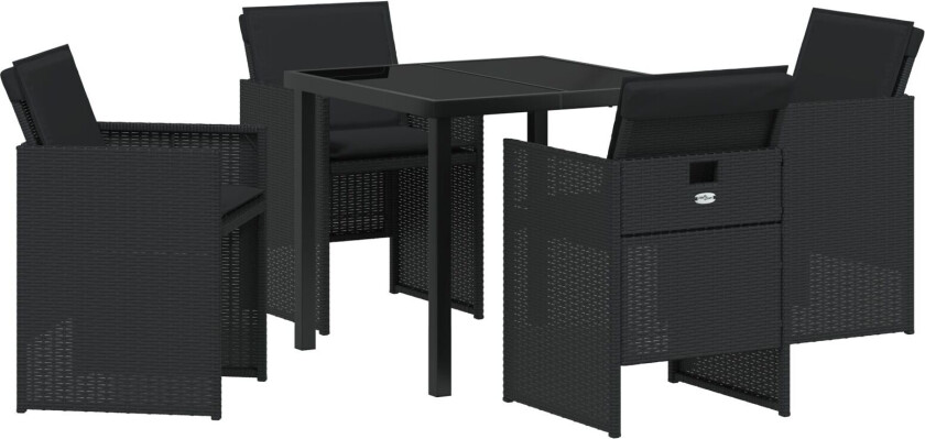 5 deler hagemøbelsett med puter svart poly rattan