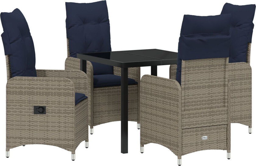 5 Delt Hage Spisebord Sett med Puter Svart Poly Rattan