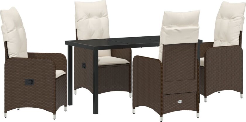 5 Delt Hage Spisestue Set med Puter Brun Poly Rattan