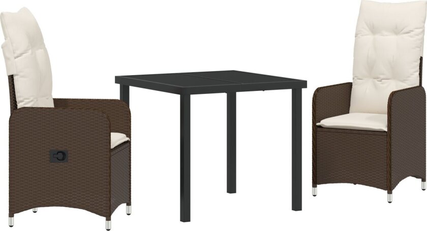 3 Delt Hage Spisebordsett med Puter Brun Poly Rattan