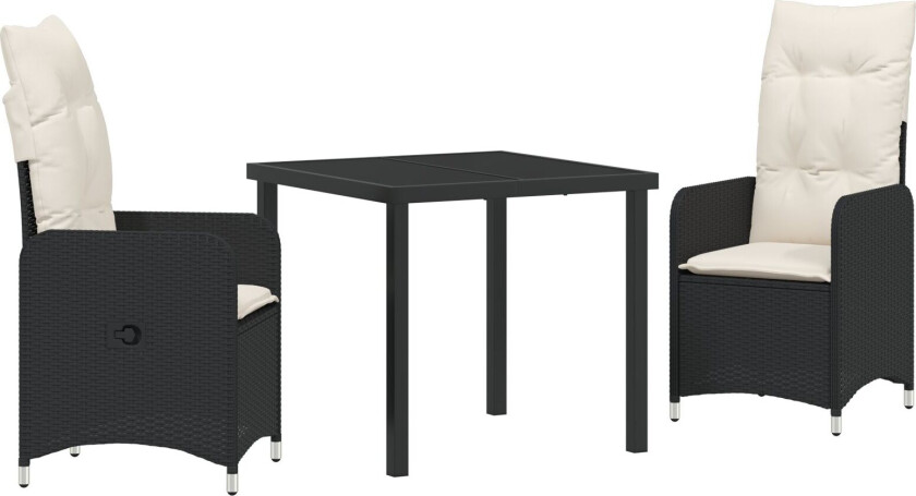 3 Delt Hage Dining Sett med Pute Svart Poly Rottings