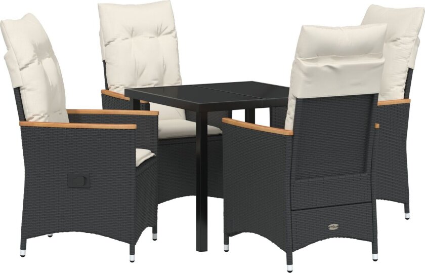 5 Delt Hage Spisebord Set med Puter Svart Poly-rotte