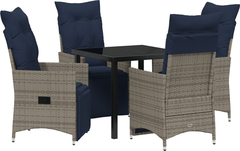 5-delt hagemøbelsett med puter Grå Poly Rattan, Hagebord Svart 80x80x73 cm Herdet glass