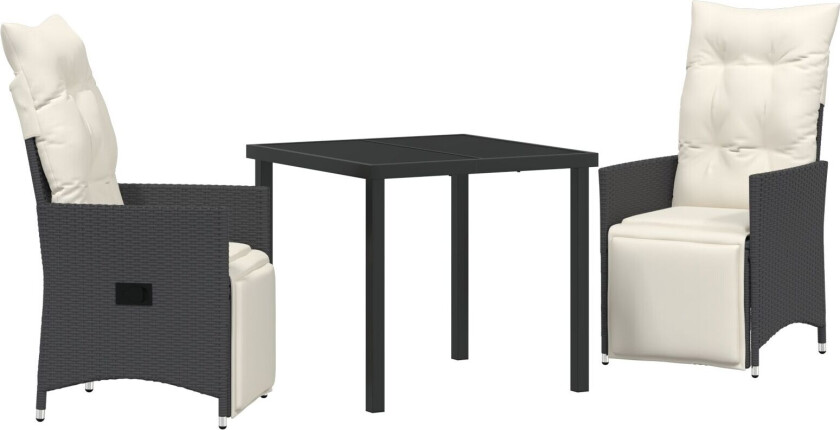 3-delers Utemøbelsett med puter Svart Poly Rattan