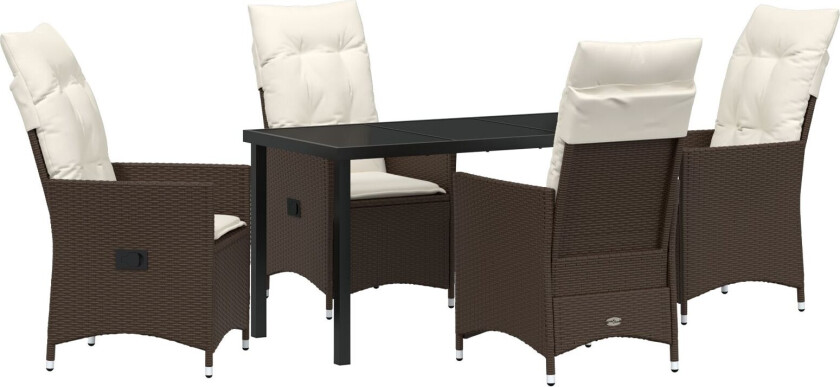 5 Delt Hage Spise Sett Med Puter Brun Poly Rotang