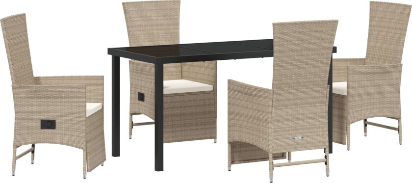 5-delt ute spisebord med puter Beige Poly Rottin